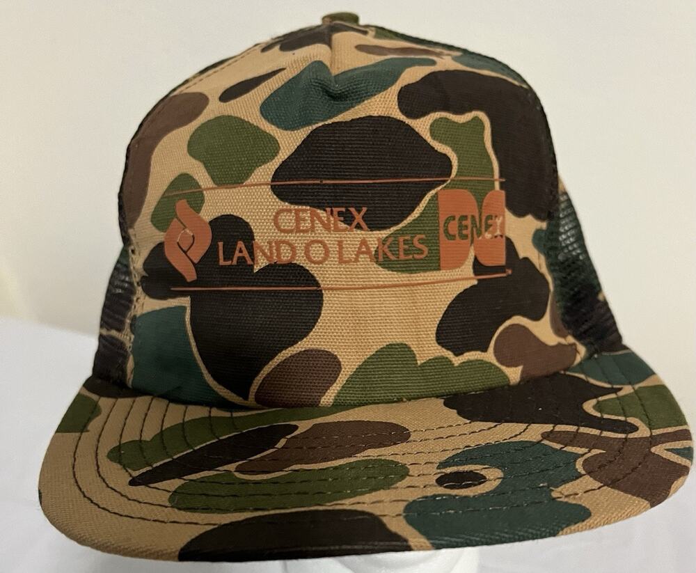 VINTAGE Camo Cenex Land O Lakes Hat Cap Snap Back Trucker Mesh Camouflage Mens